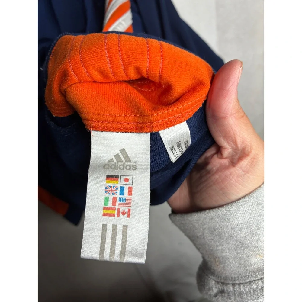 Adidas Vintage Navy Orange Full Zip‎ Hoodie Track Jacket XL Three Stripe Y2K